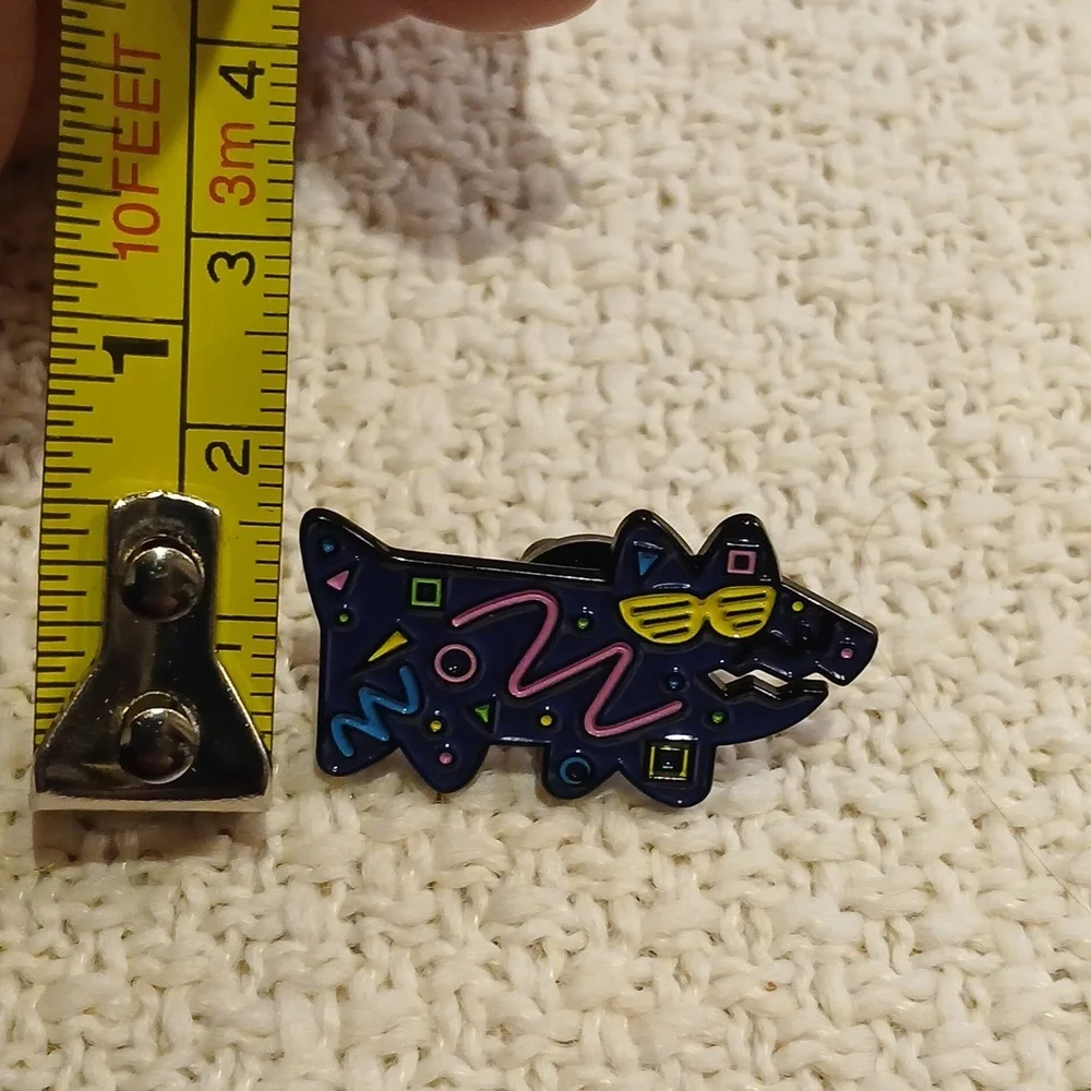 New Funky Pop Art Enamel 80's Dog Pin Purple, Pink, Blue & Yellow